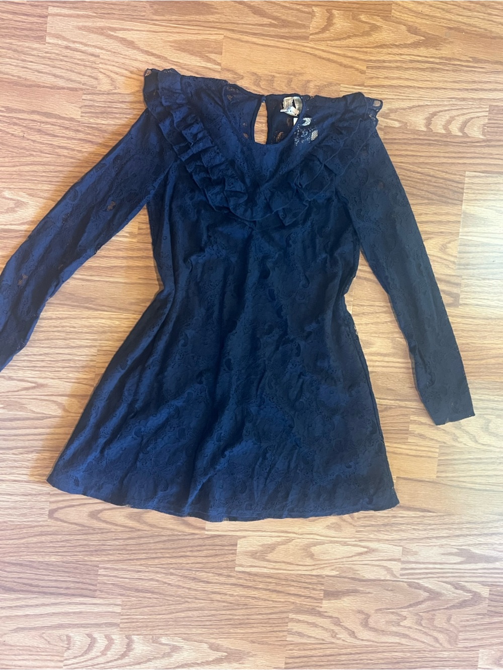 Divided Navy Blue Lace Long Sleeve Dress